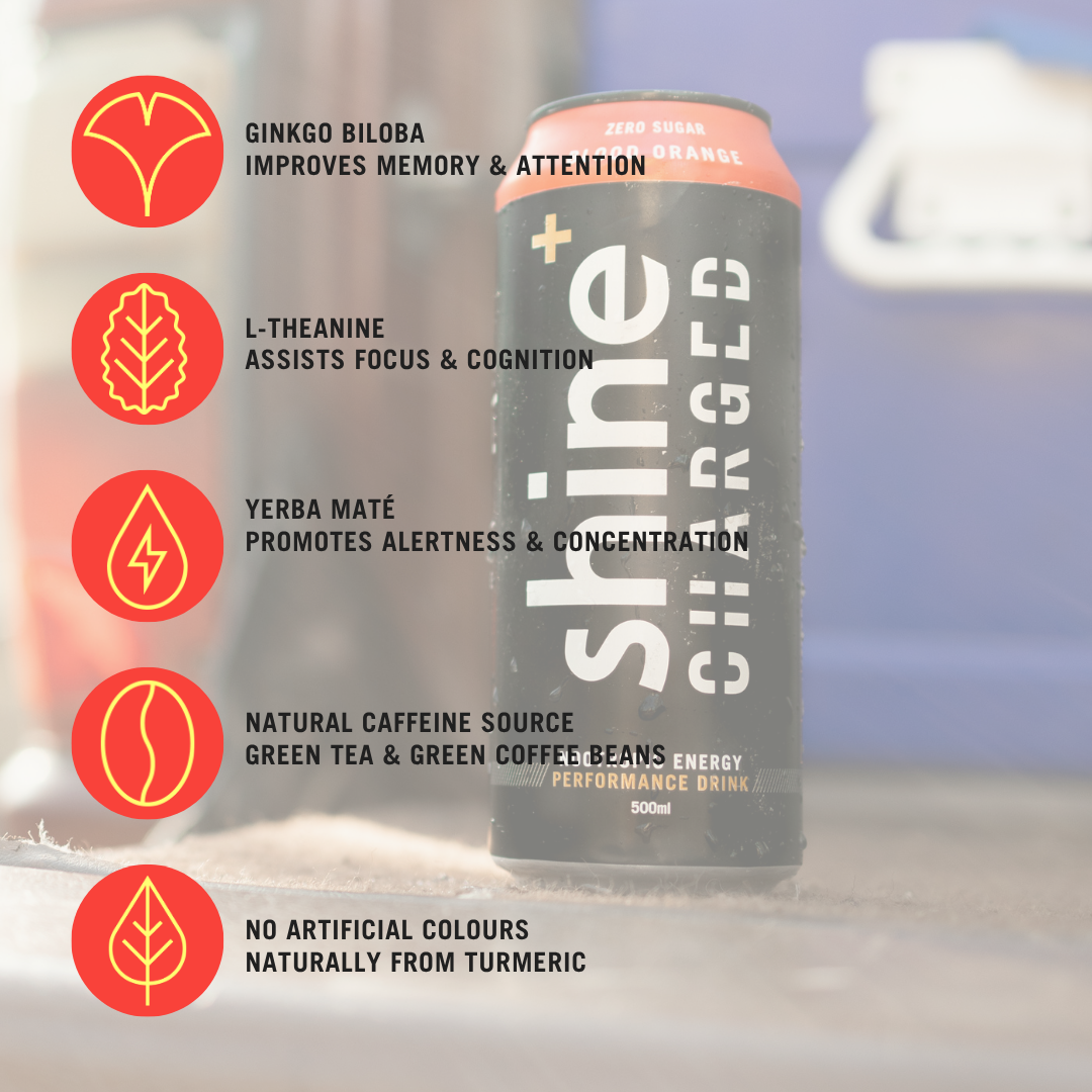 Shine Charged Nootropic Energy Drink - Blood Orange 12 x 500ml