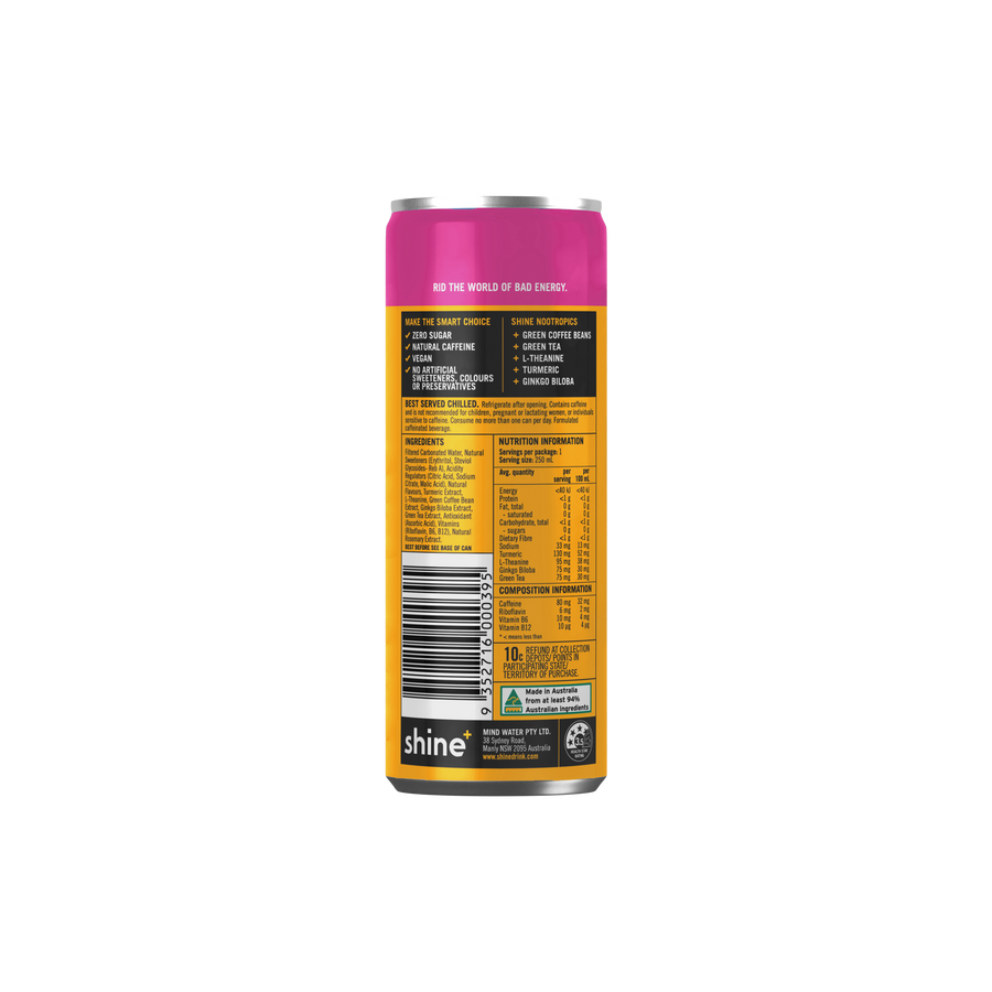 Shine Nootropic Energy Drink - Raspberry Soda 24 x 250ml – Shine+ Drink